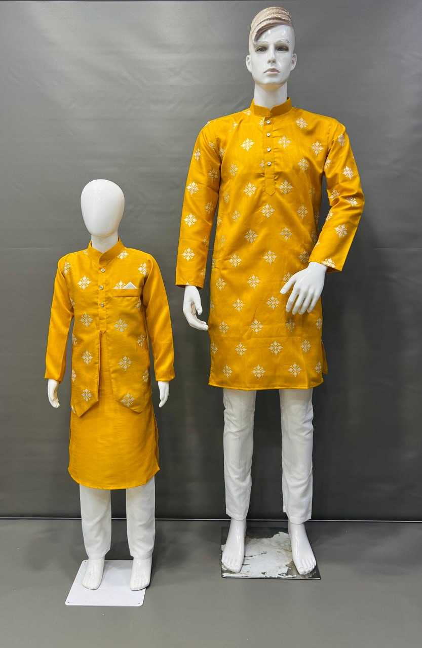 YNF PARBON SILK RBV GOLDEN WHOLESALE MENS & KIDS COMBO SET MANUFACTURER